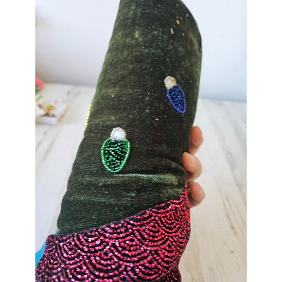 Santa's best mini tree skirt beaded lights red green velvet unique well made new - Picture 5 of 8